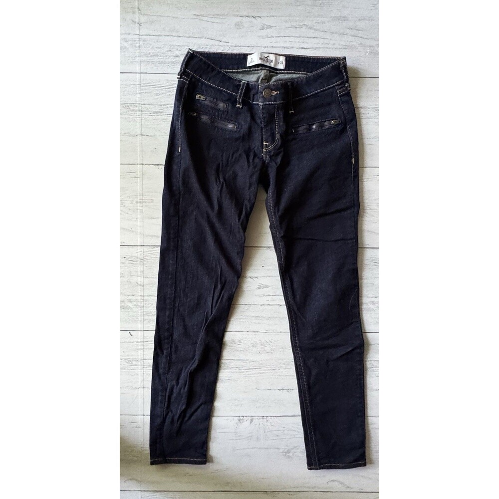 Hollister Dark Wash Blue Jeans with zippers, Size 0, W 24, Excellent Condition